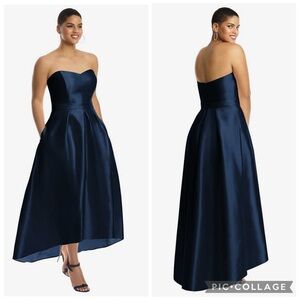 Alfred Sung D699S Strapless Hi-Low Gown Midnight Navy 8